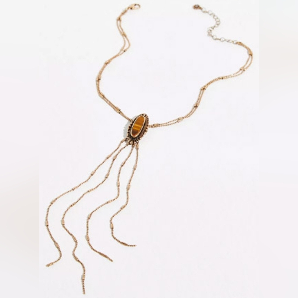 Free People Gold & Brown "Honky Tonkin Bolo" Necklace *FLAW- SEE INFO!